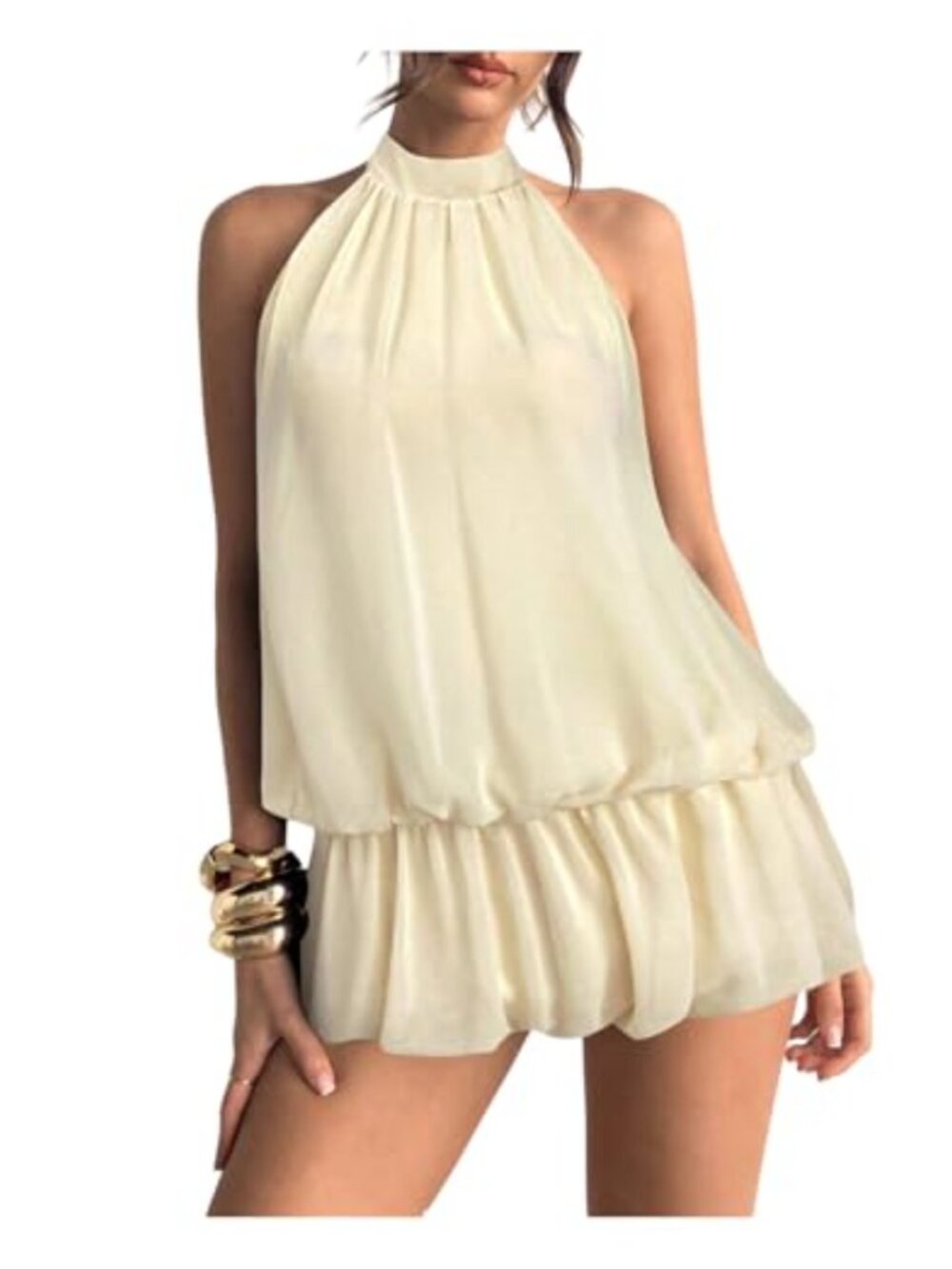 Floerns Halter Mini Dress Open Back Ruffle Hem Sleeveless Y2k Party